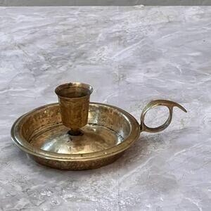 VTG Brass Etched Candlestick Holder Finger Ring 5 in Made in India